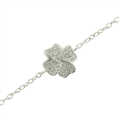 *By Pind armbånd sølv rhodineret med hjertefirkløver med zirkonia sten med rund anker kæde (18+1 cm)