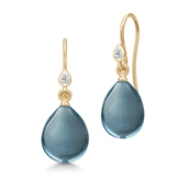 Julie Sandlau Prima Ballerina øreringe sølv forgyldt m. London Blue pearcut krystal