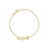 Lund Copenhagen Marguerit armbånd 7,5 mm + hjerter forgyldt sølv (16-19 cm)