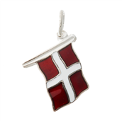 Vedhæng Dannebro Dansk flag, rød og hvid emalje 925s sølv