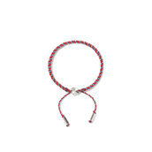 *Line & Jo Bartisan One armbånd sølv koral/lyseblå nylon lodret håndknyttet m. firkløver, justerbart 17 cm