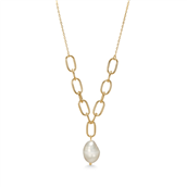 *Studio Z halskæde sølv forgyldt m. åbne led og hvid barok perle