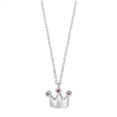 NOA Kids børnehalskæde krone sølv m. pink cz (38+3 cm)