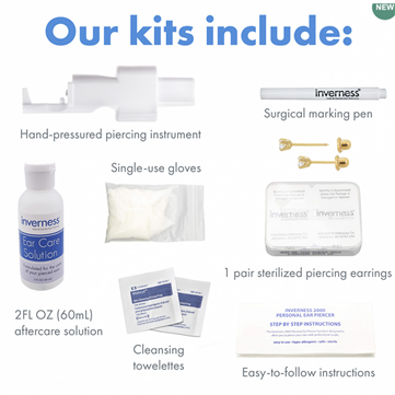 Inverness Home Ear Piercing Kit - Lav selv hul i ørene (komplet sæt kugle 3 mm stål)