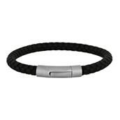 SON of NOA armbånd stål sort kalveskind (19-23 cm)