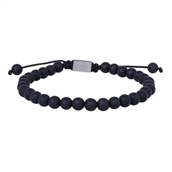SON of NOA armbånd stål m. mat onyx sten (19-25 cm)