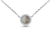 *By Pind halskæde sølv rhodineret med vedhæng hvid perlemor og zirkoniasten (40+5cm)