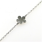 *By Pind armbånd med blomst sølv rhodineret med zirkoniasten (16+3cm)