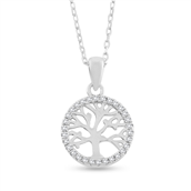 By Pind halskæde sølv rhodineret med livets træ med zirkoniasten  (40+5cm)