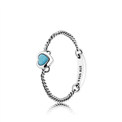 Pandora Chain ring sølv hjerte med turkisblå krystal str. 58