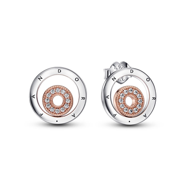 Pandora Signature Logocirkler øreringe sølv/rosaforgyldt med cz