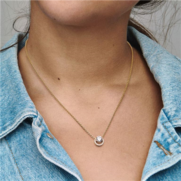 Pandora Funklende rund halo collie-halskæde med cz forgyldt metalblanding 45 cm