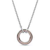 Pandora Signature halskæde to-tonet cirkler sølv + rosa m. cz 50cm