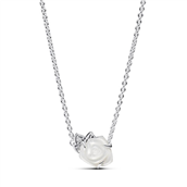 Pandora Hvid Rose i Blomst halskæde sølv m. cz (45 cm)