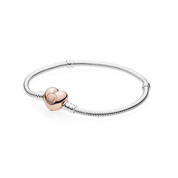 *Pandora armbånd sølv m/rose hjertelås 23 cm