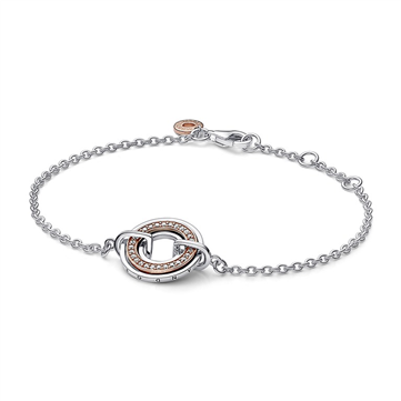 *Pandora Signature armbånd to-tonet pavéret cirkel sølv + rosa (16-20 cm)