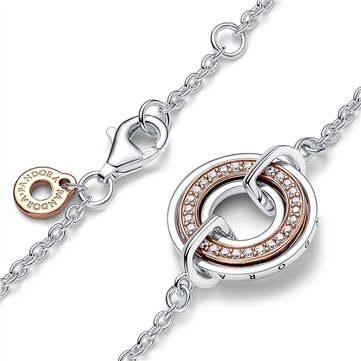 *Pandora Signature armbånd to-tonet pavéret cirkel sølv + rosa (16-20 cm)