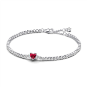 Pandora Rødt Funklende Hjerte Tennisarmbånd sølv m. cz (16-20 cm)