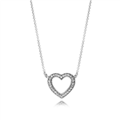 Pandora halskæde sølv hjerte med kubisk zirkonia