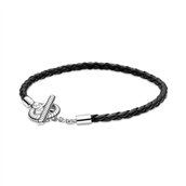 PANDORA armbånd sølv med sort læder (17,5-20,5 cm)