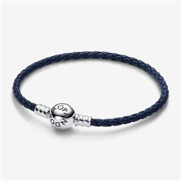 Pandora Moments læderarmbånd mørkeblå m. sølv (17,5-20,5 cm)