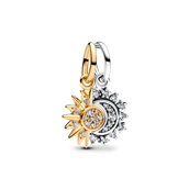 Pandora Todelt Sol og Måne charm sølv + forgyldt metalblanding m. cz
