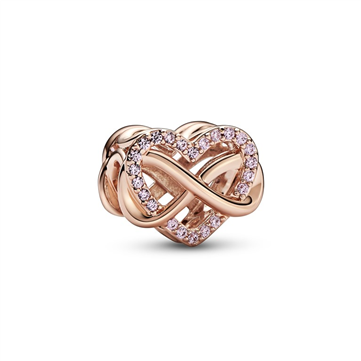 Pandora Charm Familie uendeligheds hjerte i rosaforgyldt metalblanding med zirkonia