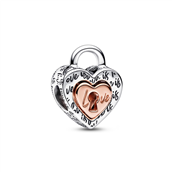 Pandora charm todelte hjerter med hængelås sølv/rosaforgyldt metalblanding