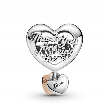Pandora Tak Mor-hjerte charm med vedhæng sølv+rosa