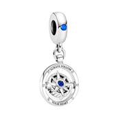 Pandora Drejeligt Kompas Charm med vedhæng sølv med blå krystal
