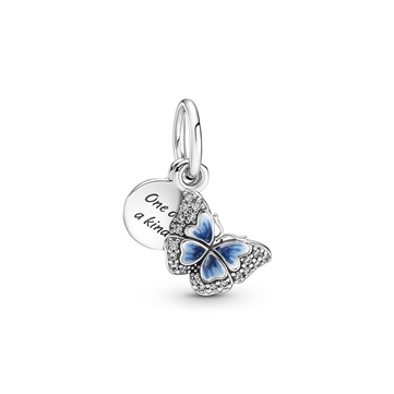 Pandora Blå sommerfugl & citat charm med vedhæng