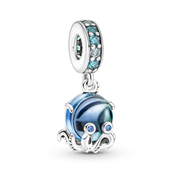 Pandora Charm Blæksprutte sølv med grøn-blå krystal og to-farvet murano glas