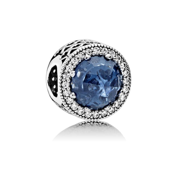 Pandora sølv charm m. klar cz + blå krystal