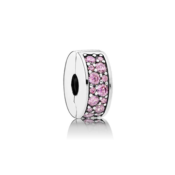Pandora sølv klemmeled m. pink cz + silikone