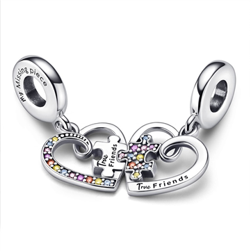 Pandora Charm med hængeled puslespilsbrik-hjerter opdelleligt venskabscharm