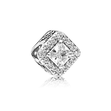 *Pandora Kvadratisk Funklende Halo charm sølv m. cz