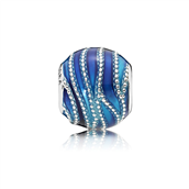 Pandora charm sølv bølgebrus med blå emalje