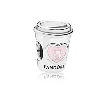 Pandora charm sølv kaffekop med lyserød emalje