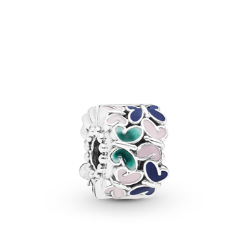 Pandora klemmeled sølv sommerfugl med grøn, blå og lyserød emalje