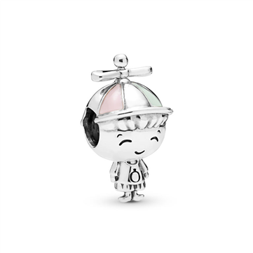 Pandora Boy charm sølv dreng med kasket m. lyserød og lysegrøn emalje