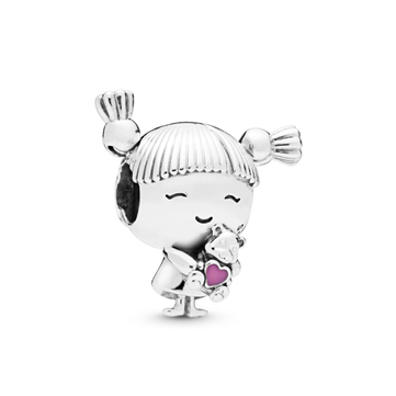 Pandora Girl charm sølv pige med bamse m. pink emalje