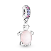 Pandora charm sølv havskildpadde med pink murano glas og lilla/pink krystal