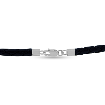 Læder halskæde flettet sort 3,5mm. sølv