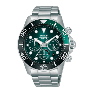 Lorus Sports herreur stål chronograph grøn skive 43mm 10bar