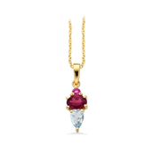 Vedhæng pink/blå topas +rhodolit 8 kt. m/sølvkæde