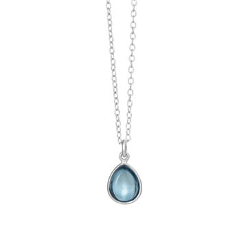 Susanne Friis Bjørner halskæde sølv dråbe cabochon London blå krystal (45cm)