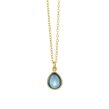 Susanne Friis Bjørner halskæde sølv forgyldt dråbe cabochon London blå krystal (45cm)