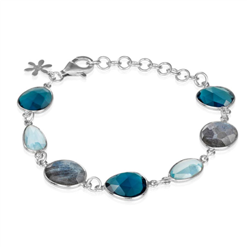 Susanne Friis Bjørner Armbånd i sølv med blå topas, labradorit, London blå krystal
