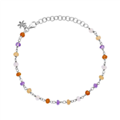 Susanne Friis Bjørner armbånd sølv m. facetslebne ametyst, karneol, peach månesten, rosakvarts (16-20 cm)