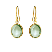 Susanne Friis Bjørner øreringe Oval Cabochon forgyldt sølv m. grøn kvarts